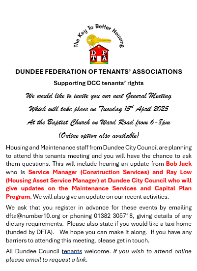Open Tenants Meeting about Planned Maintenance Tuesday 15th April 2025